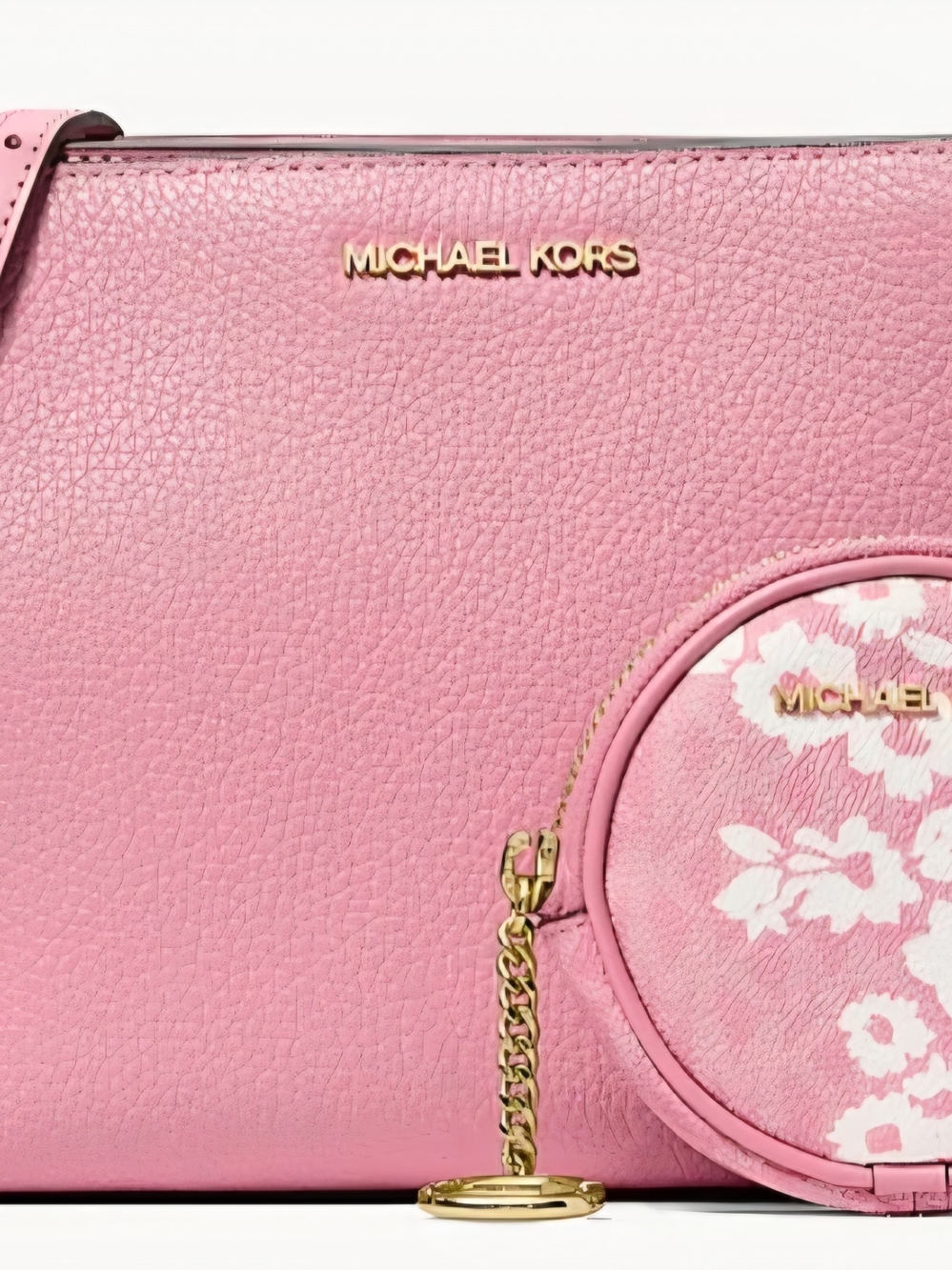 Michael Kors Pink Pebbled Leather Tote with Floral Coin Pouch